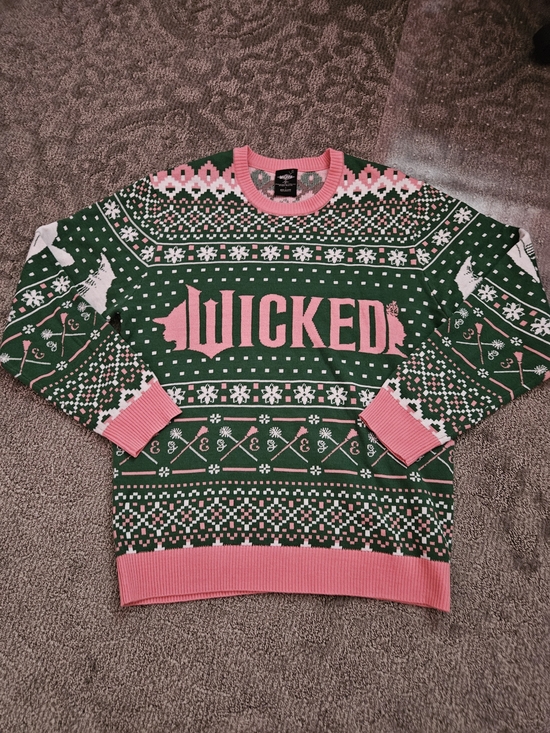Wicked Sweaters - Wicked Adult Glinda and Elphaba Knit Ugly Sweater for Christmas Sz L